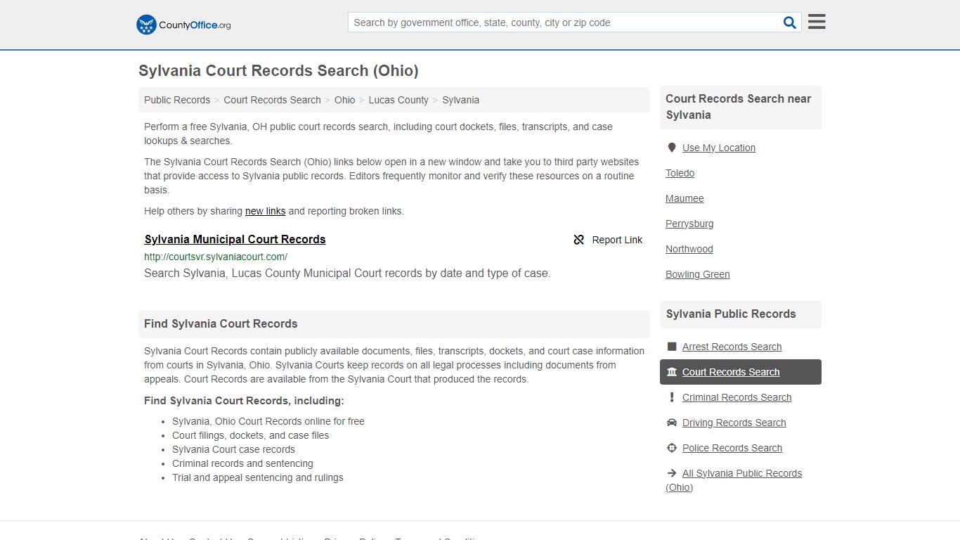 Sylvania Court Records Search (Ohio) - County Office