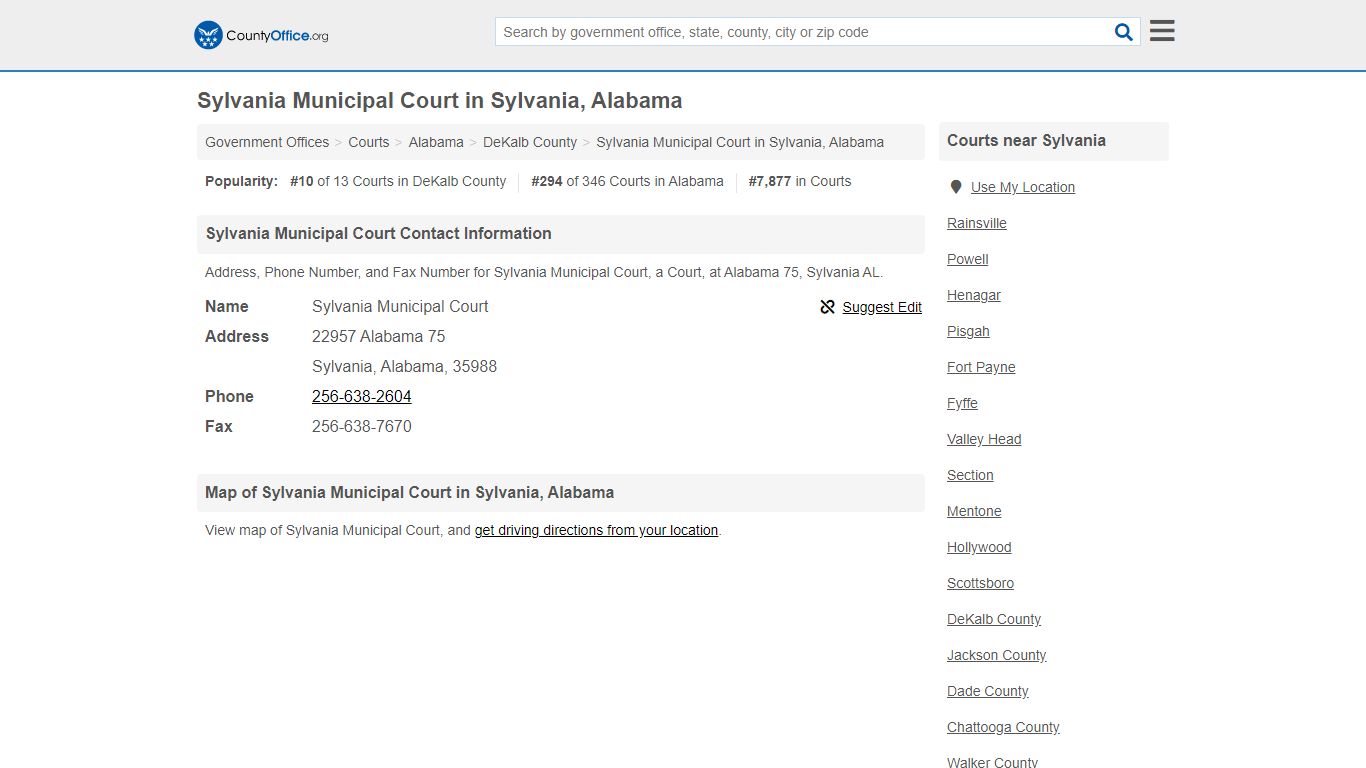 Sylvania Municipal Court - Sylvania, AL (Address, Phone, and Fax)